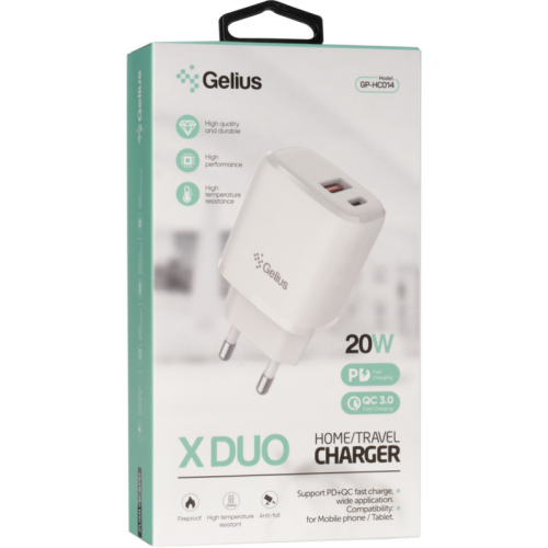 Сетевое зарядное устройство Gelius Pro X-Duo GP-HC014 USB+Type-C QC3.0/PD20W White